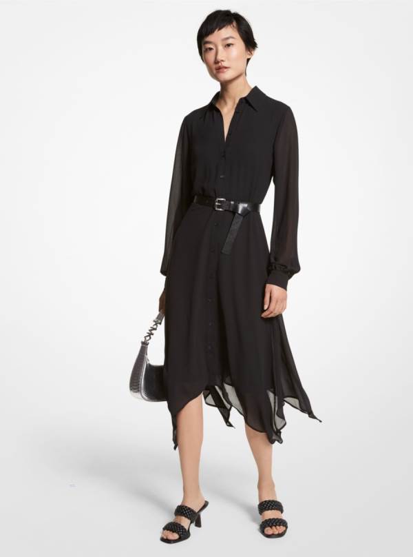 Damske Saty Michael Kors Georgette Handkerchief Shirt Čierne - Oblecenie Michael Kors Vypredaj | CFRQJ-4312